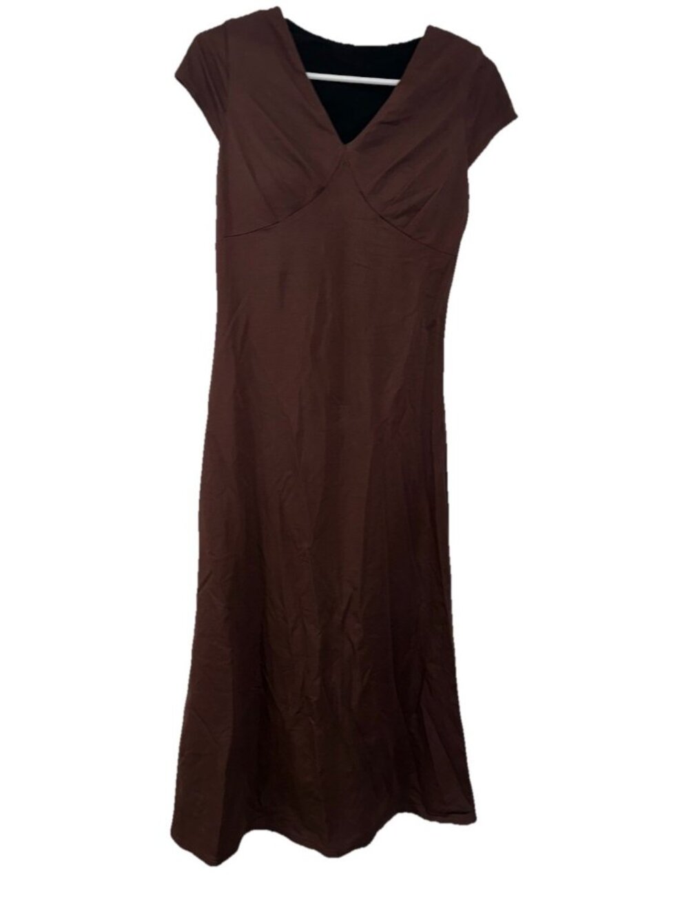 NWT OGL Womens V Neck Midi Dress Sz M Brown Fit & Flare Stretch Bamboo